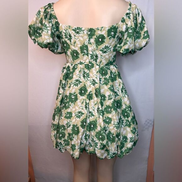 PrettyLittleThing Petite Green Yellow White Floral Puff Mini Dress. Size 0 - Picture 4 of 17